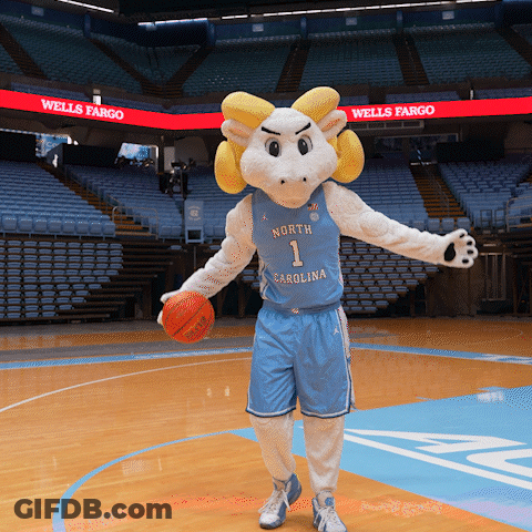 A Mascot For The North Carolina Basketball Team Is Holding A Basketball GIF