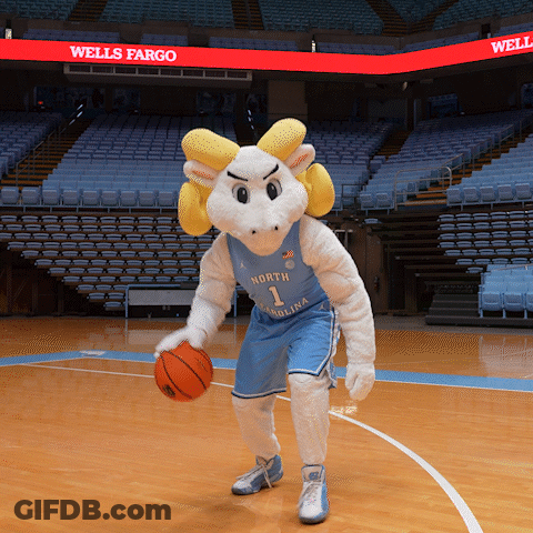 A Mascot For The North Carolina Team Is Holding A Basketball GIF