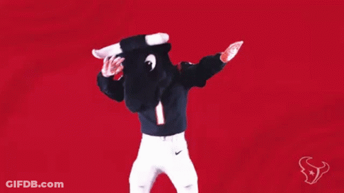 A Mascot For The Texans Is Wearing A Bull Costume And Dancing . GIF