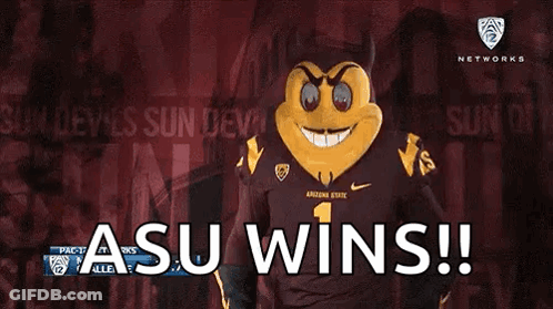 A Mascot For The University Of Arizona Is Giving A Thumbs Up And Says Asu Wins ! GIF