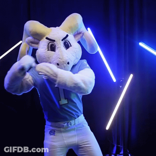 A Mascot For The University Of North Carolina Is Wearing A Blue Jersey With The Number 1 On It GIF