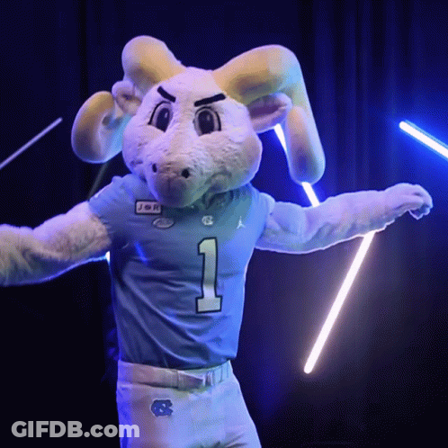 A Mascot For The University Of North Carolina Is Wearing A Number 1 Jersey GIF