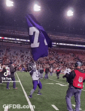 A Mascot Is Holding A Flag With The Number 1 On It GIF