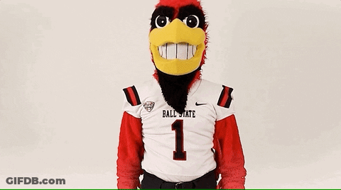 A Mascot Is Wearing A Ball State Jersey With The Number 1 On It GIF