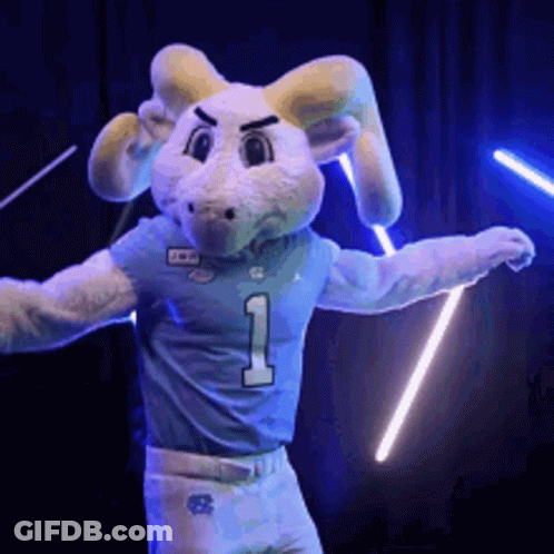 A Mascot Is Wearing A Blue Jersey With The Number 1 On It GIF