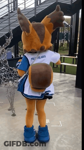 A Mascot Is Wearing A White Shirt That Says Poli Polaris GIF