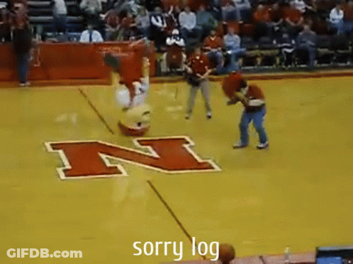 A Mascot On A Basketball Court Says Sorry Log GIF