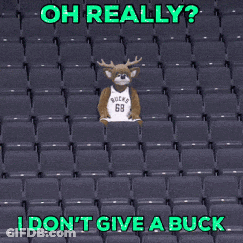 A Mascot Wearing A Bucks Jersey Is Sitting In The Stands GIF