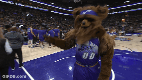 A Mascot Wearing A Jersey That Says Jazz 00 GIF