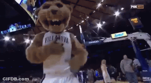 A Mascot Wearing A Jersey That Says Villanova GIF