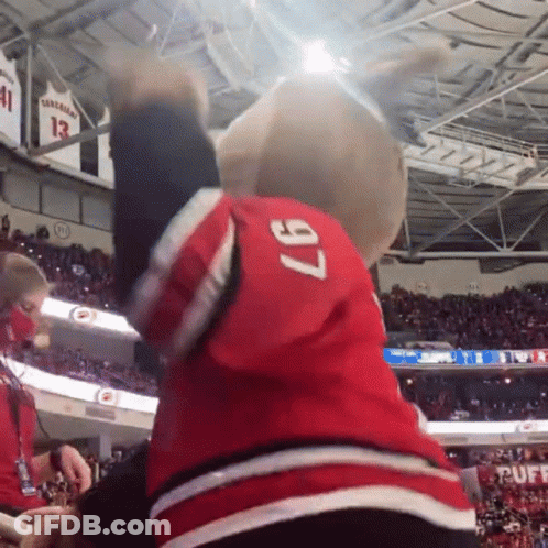 A Mascot Wearing A Jersey With 97 On It GIF