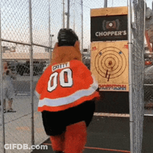 A Mascot Wearing A Jersey With The Number 00 On It GIF