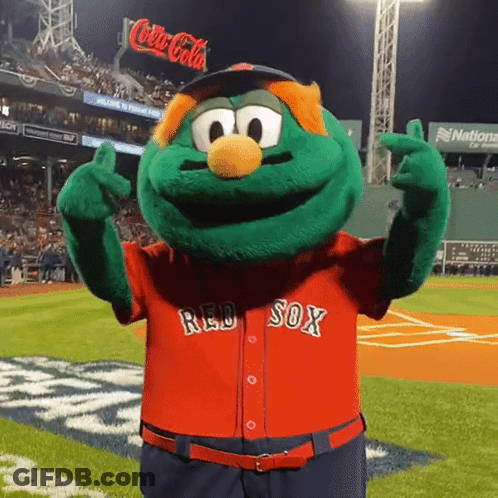 A Mascot Wearing A Red Sox Shirt Giving The Middle Finger GIF