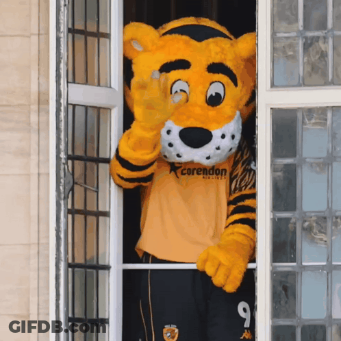 A Mascot Wearing A Shirt That Says Corendon GIF