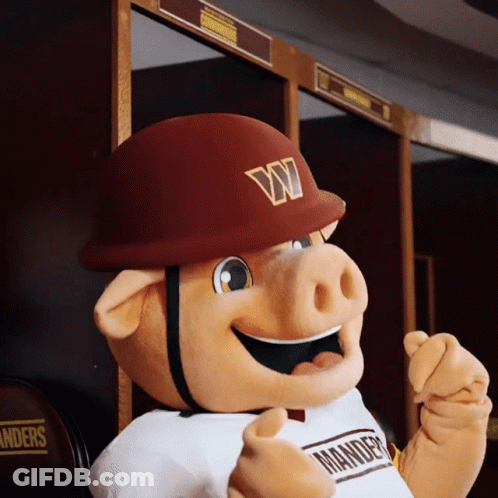 A Mascot Wearing A W Hat And A Shirt That Says Mander GIF