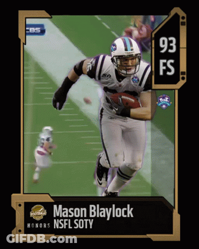 A Mason Blaylock Nsfl Soty Football Card With A Picture Of Him Running With The Ball GIF