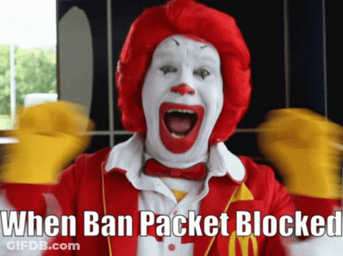 A Mcdonald 'S Clown Says " When Ban Packet Blocked " In A Blurred Image GIF