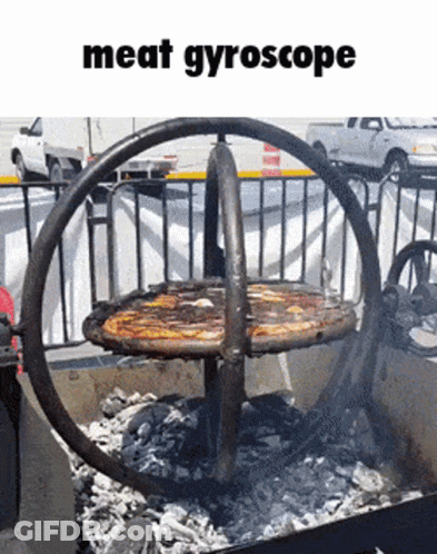 A Meat Gyroscope With A Pizza On It GIF