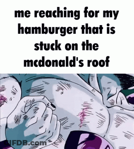 A Meme About A Hamburger That Is Stuck On A Mcdonald 'S Roof GIF