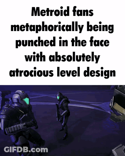 A Meme About Metroid Fans Being Metaphorically Punched In The Face With Absolutely Atrocious Level Design GIF