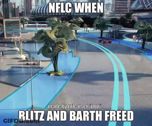 A Meme That Says Nflc When Blitz And Barth Freed On It GIF