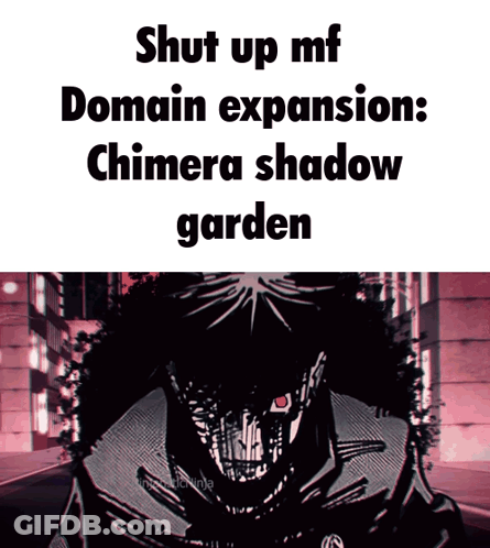 A Meme That Says Shut Up Mf Domain Expansion Chimena Shadow Garden GIF