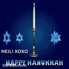 A Menorah With Candles And A Star Of David Is On A Blue Background . GIF