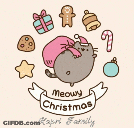 A Meowy Christmas Kapri Family Greeting Card With A Cat In A Santa Hat GIF