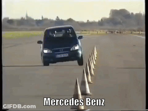 A Mercedes Benz Car Is Driving Through A Maze Of Cones GIF