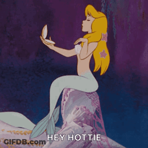 A Mermaid Is Sitting On A Rock Holding A Pearl And Says Hey Hottie GIF