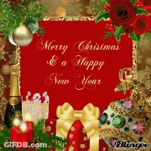 A Merry Christmas And A Happy New Year Sign GIF