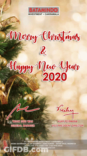 A Merry Christmas And Happy New Year 2020 Greeting Card With A Christmas Tree In The Background GIF