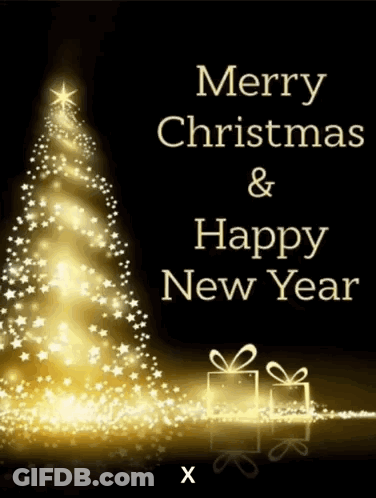 A Merry Christmas And Happy New Year Card With A Christmas Tree Made Of Stars GIF
