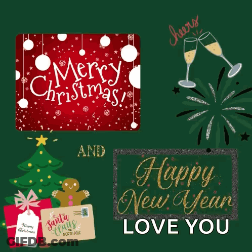 A Merry Christmas And Happy New Year Card With A Christmas Tree GIF