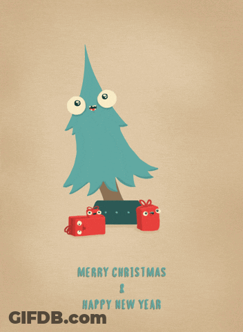 A Merry Christmas And Happy New Year Greeting Card With A Cartoon Christmas Tree GIF