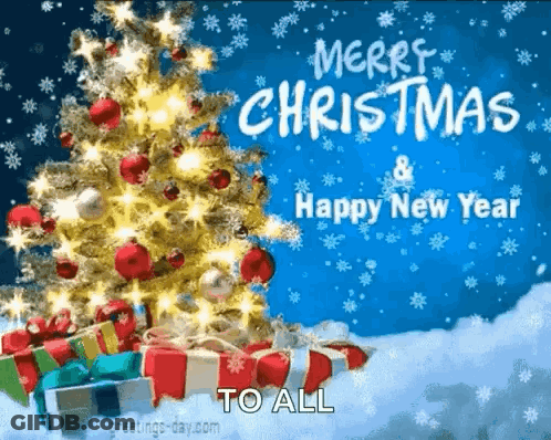 A Merry Christmas And Happy New Year Greeting Card With A Christmas Tree GIF