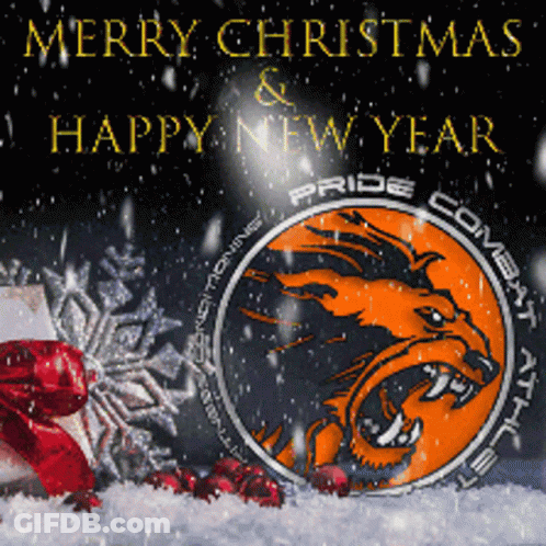 A Merry Christmas And Happy New Year Greeting Card With A Dragon Logo GIF