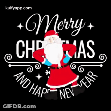 A Merry Christmas And Happy New Year Sign With Santa Claus GIF