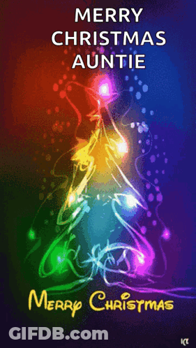 A Merry Christmas Auntie Card With A Christmas Tree On It GIF