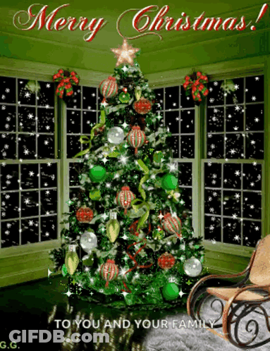 A Merry Christmas Card With A Christmas Tree GIF