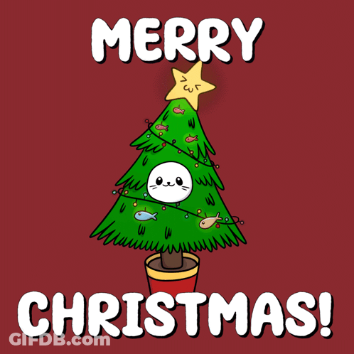A Merry Christmas Card With A Christmas Tree And A Star On Top GIF