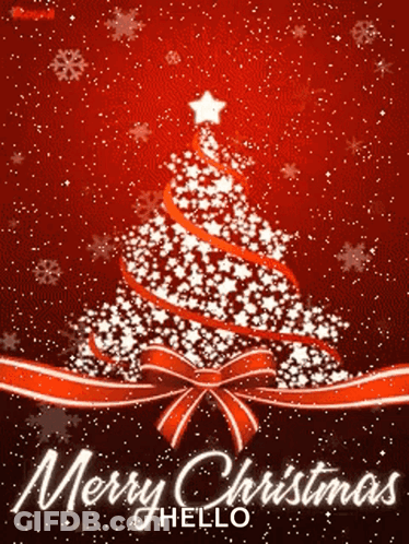 A Merry Christmas Card With A Christmas Tree Made Of Stars GIF