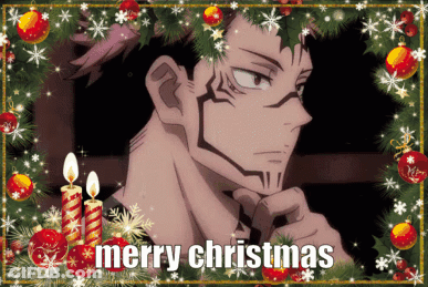 A Merry Christmas Card With A Man In A Christmas Tree GIF