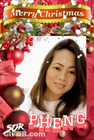 A Merry Christmas Card With A Picture Of A Woman Named Pheng GIF