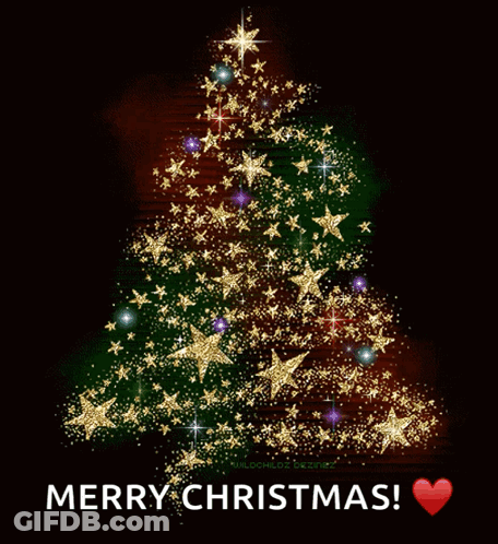 A Merry Christmas Card With A Tree Made Of Stars GIF