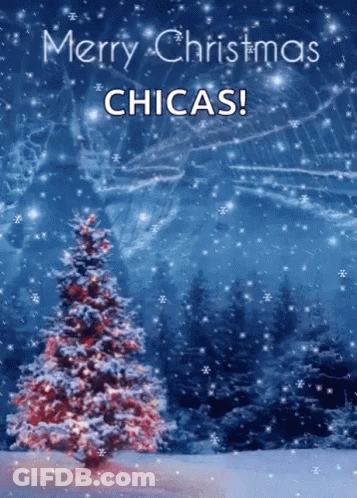A Merry Christmas Chicas Greeting Card With A Christmas Tree GIF