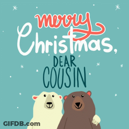 A Merry Christmas Dear Cousin Card With Two Bears Hugging GIF