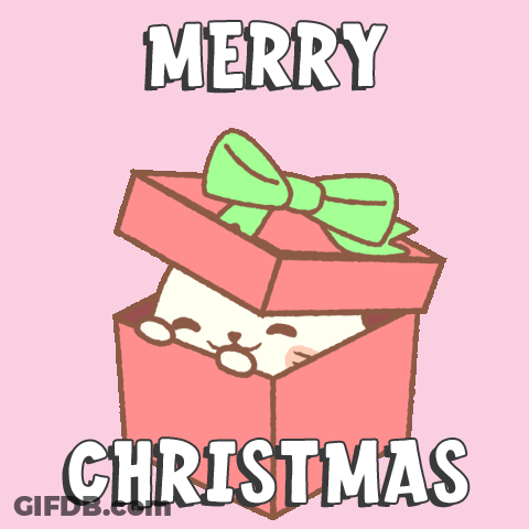 A Merry Christmas Greeting Card With A Cartoon Seal In A Gift Box GIF