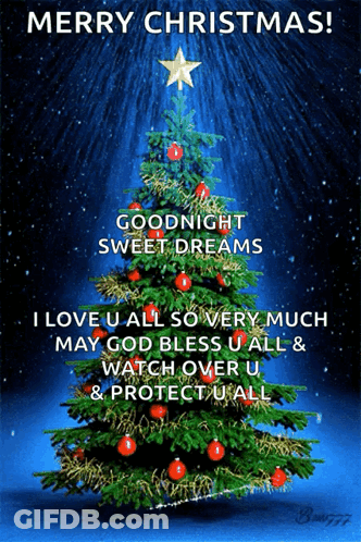 A Merry Christmas Greeting Card With A Christmas Tree On It GIF
