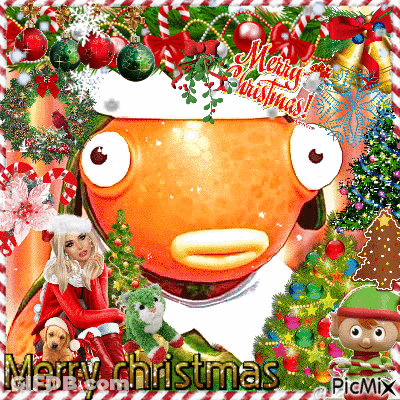 A Merry Christmas Greeting Card With A Fish GIF